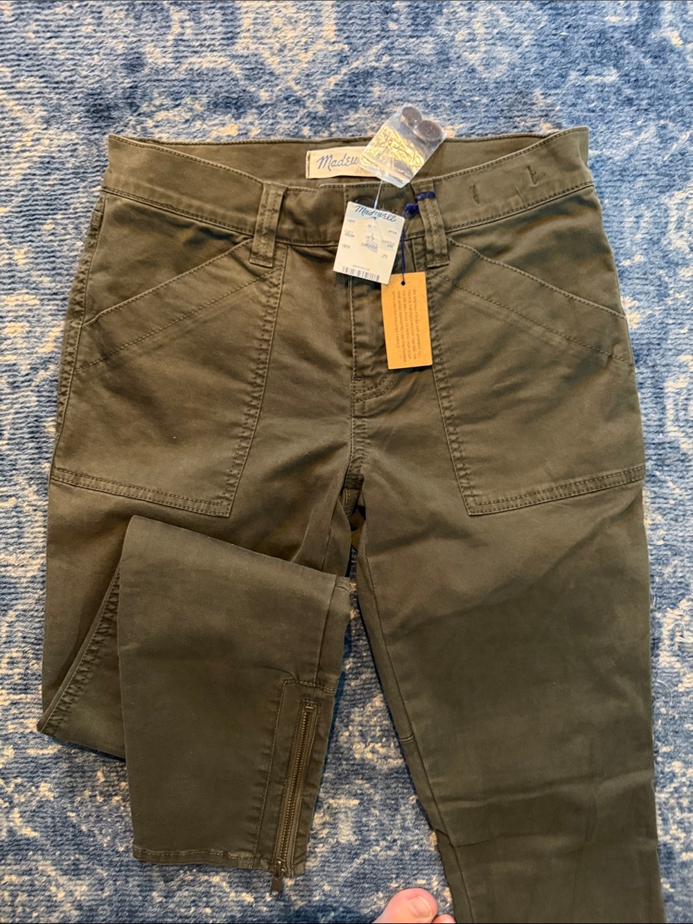 Madewell womens Olive Cargo Utility Pants: skinny with zipper